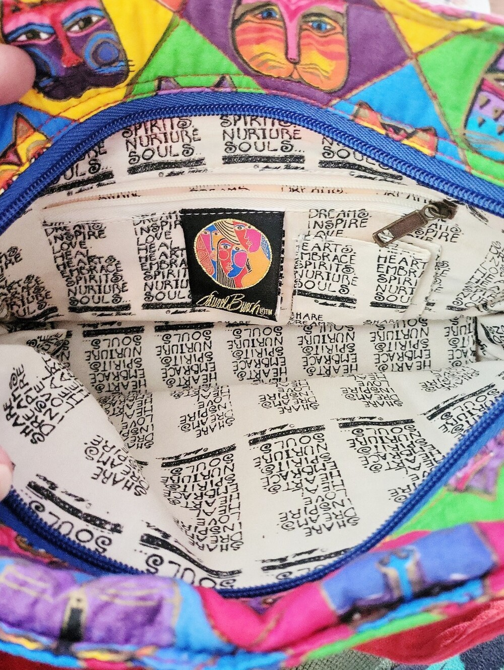Vintage Laurel Burch Whimsy Feline Cat Face Quilted Top Handle Purse NWT - Picture 7 of 13